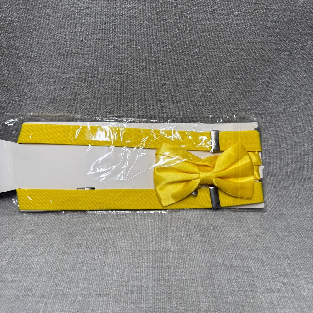 Yellow Suspenders and Bow Tie Set Mens Boys Formal Wedding Costume Accessories